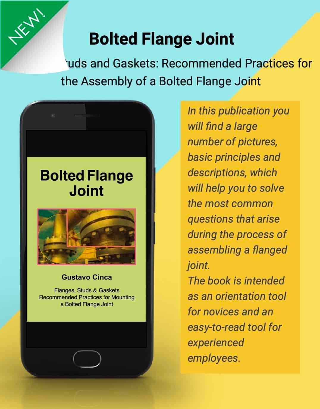 The figure displays a booklet with the cover and a brief description of the book: Bolted Flange Joint