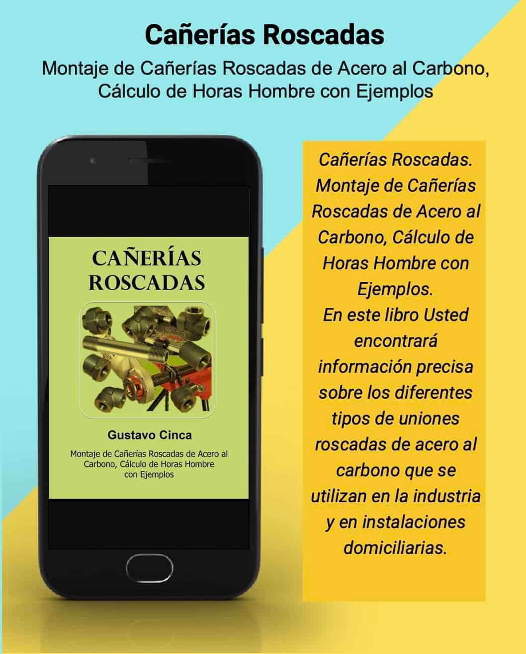 The figure displays a booklet with the cover and a brief description of the book. Cañerías Roscadas