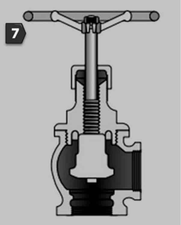 The image shows a section of an angle globe valve.